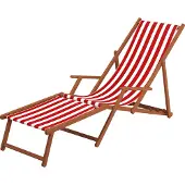 Erst-Holz Liegestuhl rot-weiß Gartenliege Sonnenliege Deckchair Buche Fußteil Kissen klappbar 10-314FKD