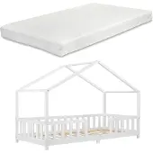 En.casa Kinderbett 'Treviolo' mit Matratze und Rausfallschutz 90x200cm Weiß