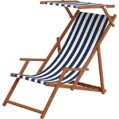 Erst-Holz Liegestuhl blau-weiß Buche dunkel Gartenliege Strandstuhl Sonnendach Kissen klappbar 10-317SKD