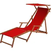 Erst-Holz Sonnenliege rot Liegestuhl Fußteil Sonnendach Tisch Gartenliege Deckchair Strandstuhl 10-308FST