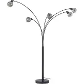 LINDBY Stehlampe Braccio, grau/schwarz, Glas, 5-flg, 204,5cm