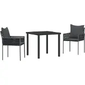 vidaXL Möbel 3-teiliges Garten-Esszimmer-Set mit Kissen Schwarz Poly-Rattan - Gartenstühle 3379100
