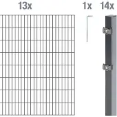 Alberts Doppelstabmatten Zaun, Höhe 160 cm, Länge 26 m, Zaun-Komplettset zum Einbetonieren, anthrazit, Pfosten 60x40 mm