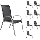 Mojawo 8xOutdoorstuhl Gartenstuhl Stapelstuhl Metall Silber Textilen Schwarz