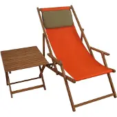 Erst-Holz Gartenliege Liegestuhl terracotta Tisch Kissen Strandstuhl Sonnenliege Buche dunkel 10-309TKD