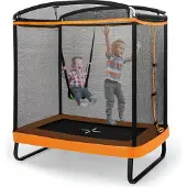 Coast 2-in-1 Kindertrampolin mit Schaukel und Sicherheitsnetz - Schwarz/Orange - 190x122 cm