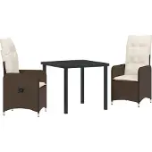 vidaXL Möbel 3-teiliges Garten-Esszimmer-Set mit Kissen Braun Poly Rattan - Gartenstühle 3379639