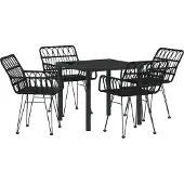 vidaXL Möbel 5-teiliges Garten-Ess-Set Schwarzes Poly-Rattan - Gartenstühle 3379185