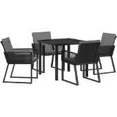 vidaXL Möbel 5-teiliges Garten-Ess-Set mit Kissen Schwarz Poly-Rattan - Gartenstühle 3379318