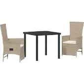 vidaXL Möbel 3-teiliges Garten-Dining-Set mit Kissen Beiges Poly-Rattan - Gartenstühle 3379471
