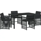 vidaXL Möbel 5-teiliges Garten-Essset mit Kissen Schwarz Poly Rattan - Gartenstühle 3380774