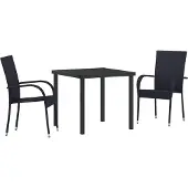 vidaXL Möbel 3-teilige Garten-Essgruppe Schwarz Poly Rattan - Gartenstühle 3379401