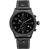 Gigandet Quarzuhr Chronograph Edelstahl Lederband Schwarz Red Baron V - G34-003