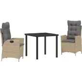 vidaXL Möbel 3-teiliges Garten-Dining-Set mit Kissen Beige Poly-Rattan - Gartenstühle 3380512