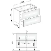 Keuco Edition 11 Waschtischunterbau 1050 x 700 x 535 mm mittig mit 2 Auszüge - Anthrazit Glas / Lack Matt - 31352110000