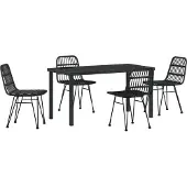 vidaXL Möbel 5-teiliges Garten-Essplatz-Set Schwarz Poly Rattan - Gartenstühle 3379200