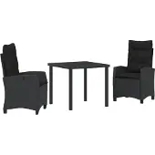 vidaXL Möbel 3-teiliges Garten-Dining-Set mit Kissen Schwarz Poly Rattan - Gartenstühle 3380372