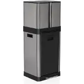 Hjh OFFICE Mülleimer 32 Liter CLEAN 3 Abfalleimer Mülltrenner rechteckig für Küche, Büro mit Step-On 78.5 x 31.5 x 31.5 cm