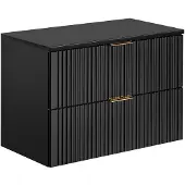 Vente-unique Waschbeckenunterschrank hängend mit Aufsatzplatte - Streifenoptik - Schwarz - 80 cm - ZEVARA