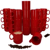 MamboCat 24er Set EVENT stapelbare Kaffeebecher ROT Porzellan 250 ml