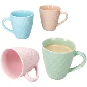 MamboCat Pastelli 4tlg Set Kaffeebecher 290ml Keramik bunt pastell Waffel-Muster Teetasse