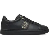 Emporio Armani für Herren. 7X000332_AF10848 Klassische Leder-Sneakers schwarz (45 1/3), Wohnung, Schnürsenkel, Lässig