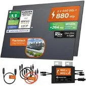 Solarway Balkonkraftwerk 800W mit Envertech Wechselrichter Steckdose Komplettset 2x 440W Solarmodule Solaranlage Flachdach Halterung