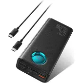 Baseus Externer Akku Amblight mit digitalem Display, 26.800 mAh, Schnellladung, 65W, USB-C-auf-USB-C-Kabel im Lieferumfang enthalten, Schwarz