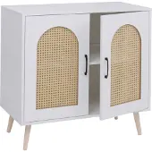 Mendler Kommode MCW-P51, Schrank mit Türen Anrichte Staufächer, Poly-Rattan MDF Melamin 79x80x40cm weiß