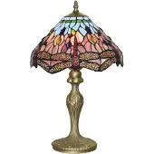 Licht-Erlebnisse Tischleuchte Glas Metall E27 45 cm in Messing Bunt Tiffany Stil Tischlampe