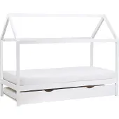 Beliani Hausbett für Kinder Weiß Kiefernholz mit Ausziehbett Lattenrost 90x200 cm Bettgestell Hausform Kinderzimmer Kinderbett Jugendbett Ausziehbett