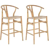 Vente-unique Barhocker 2er-Set - Teakholz & Strohgeflecht - Holzfarben - POGIANA