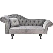 Beliani Chaiselongue Grau Samtstoff Linksseitig Gesteppt mit Kissen Chesterfield Stil Retro-Design Relaxliege für Wohnzimmer Schlafzimmer Indoor
