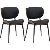 CLP 2er Set Esszimmerstuhl Enid mit Rückenlehne und Polsterung I Sessel walnuss/schwarz Material Kunstleder