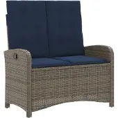 vidaXL Gartenbank Verstellbar mit Kissen Grau Poly Rattan
