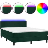 vidaXL Boxspringbett mit Matratze & LED Dunkelgrün 140x200 cm Samt