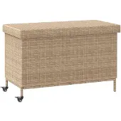 vidaXL Gartentruhe mit Rollen Beige 110x55x73 cm Poly Rattan