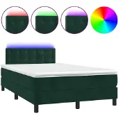 vidaXL Boxspringbett mit Matratze & LED Dunkelgrün 120x190 cm Samt