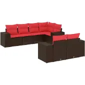 vidaXL 7-teiliges Gartensofa-Set mit Kissen, braun, Polyrattan
