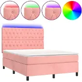 vidaXL Boxspringbett mit Matratze & LED Rosa 140x200 cm Samt
