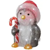 MARELIDA LED Pinguin mit Zuckerstange Acrylfigur Außen Weihnachtsdeko 24cm