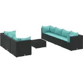 vidaXL 8-tlg. Garten-Lounge-Set mit Kissen Schwarz Poly Rattan