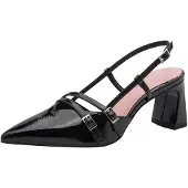 Tamaris Damen Sling-Pumps glänzend Vegan 1-29660-45, Größe:37 EU, Farbe:Schwarz