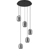 Eglo Hängelampe Ciampino, Pendelleuchte 5-flammig über Esstisch, elegante Esszimmerlampe aus Metall in Schwarz und Rauchglas, E27 Fassung, Ø 54 cm