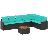 vidaXL 8-teiliges Gartensofa-Set mit Kissen, schwarzes Polyrattan