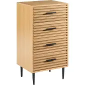 Beliani Kommode Hellbraun MDF mit 4 Schubladen Metallbeine Holzoptik Lamellenoptik Moderner Stil Aufbewahrung Stauraum für Schlafzimmer