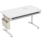 En.casa Höhenverstellbarer Kinderschreibtisch 'Kuosa' mit Schublade und Tasche Stahl 120 x 60 cm Grau / Weiß