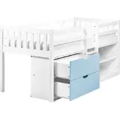 Beliani Kinderbett Weiß u. Blau Gummibaumholz mit Lattenrost 90x200 cm Schubladen Regalsystem Modern Kinderzimmer Jugendbett Einzelbett Hochbett