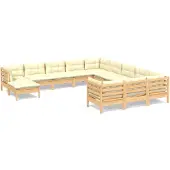 vidaXL 12-tlg. Garten-Lounge-Set mit Creme Kissen Kiefernholz