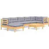 vidaXL 8-tlg. Garten-Lounge-Set mit Grauen Kissen Kiefer Massivholz